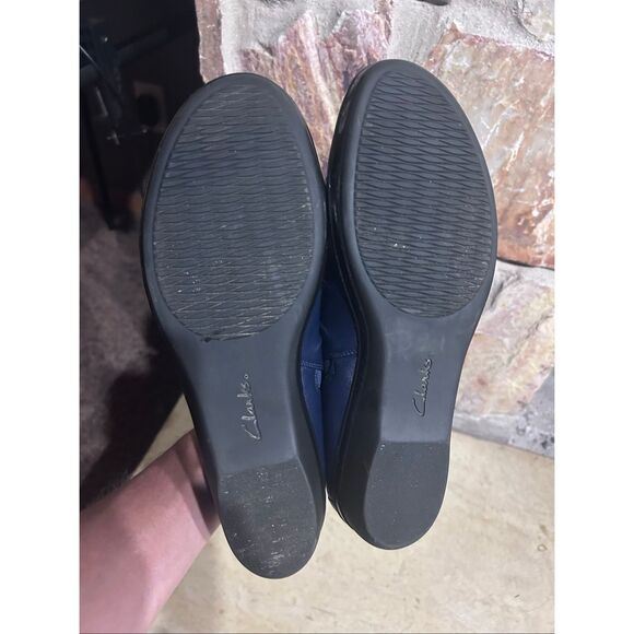 Clarks Collection Navy Leather Ruched Comfort Slip-On Loafers Sz 12M - Picture 9 of 10